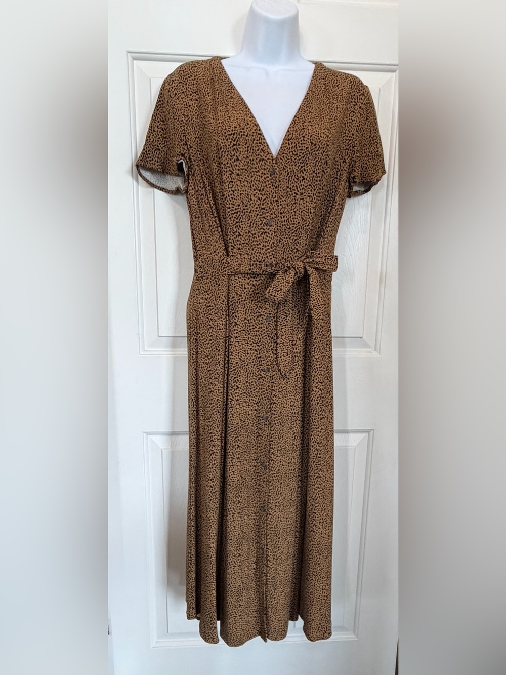 Women's Brown Short-Sleeve Wrap Midi Dress